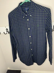 Ralph Lauren Polo Boys Oxford Button Down Navy Blue Green Plaid Shirt XL 18-20 - Picture 1 of 11