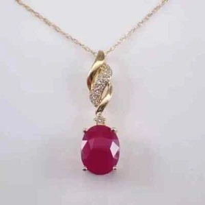 2Ct Oval Cut Lab Created Red Ruby Women Solitaire Pendant Yellow Gold Plated - Picture 1 of 6