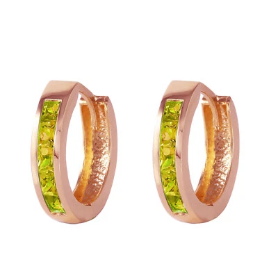 14K. SOLID GOLD HOOP HUGGIE EARRING WITH PERIDOTS - Image 1 of 4