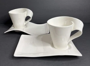 2 Villeroy & Boch New Wave Caffe White Au Cafe Laite Cups & Snack Plates - Picture 1 of 10