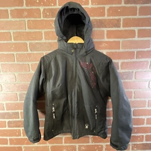 SPYDER Girls Sz 12 Ski Coat Jacket Youth hooded Black Full Zip - Picture 1 of 12