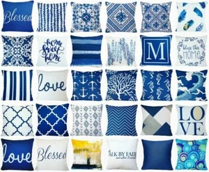 Cushion COVER Navy Blue Decorative Quatrefoil White Indigo Pillow Case 20x20" US - Picture 1 of 14
