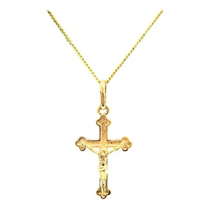 9ct 9k Yellow Gold Budded Crucifix Cross Pendant With Jesus 3.02 Grams. New - Picture 1 of 9