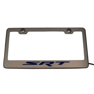 Plate Frame w/Orange LED "SRT" Logo for Challenger/Charger [Stainless/Brushed] - Picture 1 of 4