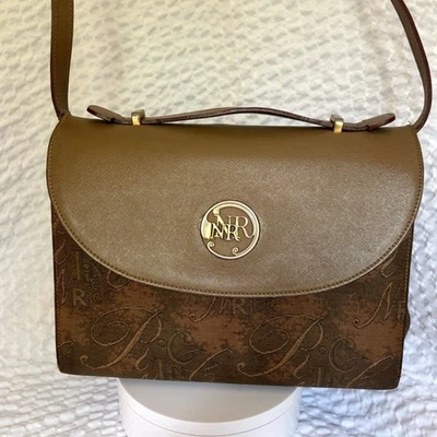 Bolso de Mano Nina Ricci Dos Vías Marrón y Tostado Recubierto Lona y Cuero Borde. Foto 1 de 4