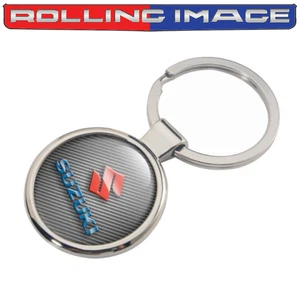 NEW Metal Chrome Key Ring Suzuki Carbon style Logo Domed Epoxy Emblem Key Chain - Picture 1 of 1