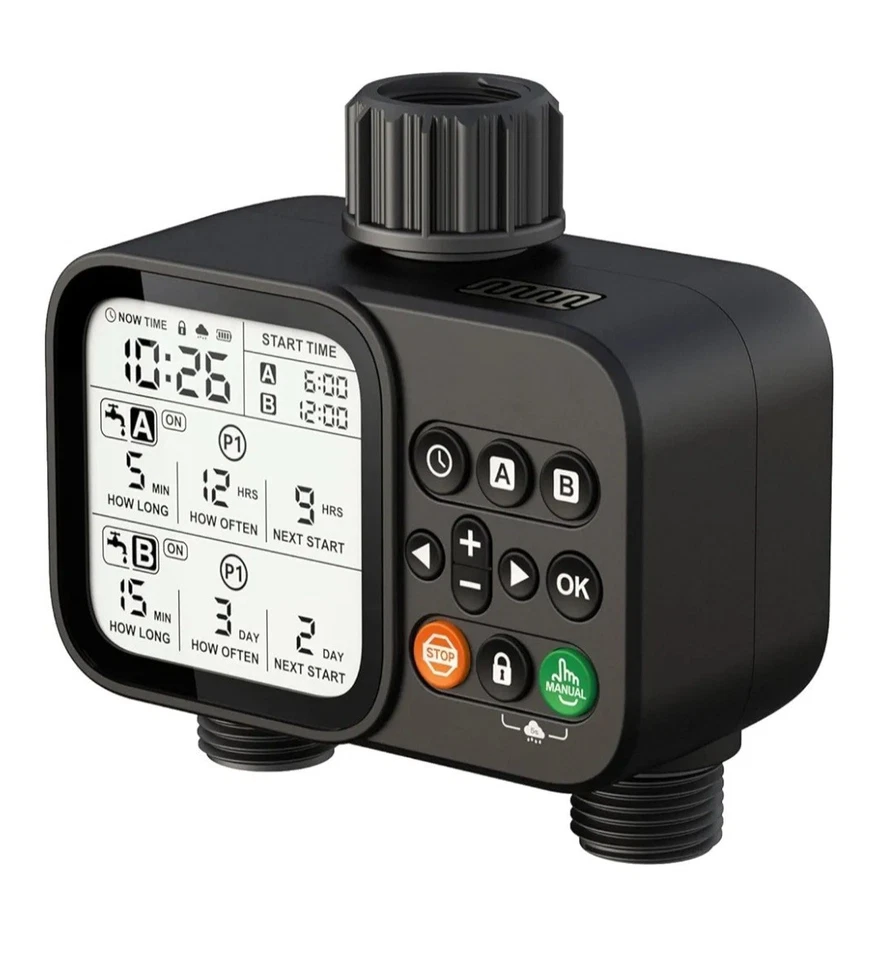 Двухзонный умный таймер воды с датчиком дождя — орошение на батарейках... - Изображение 1 из 4