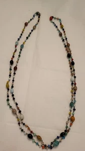 Vintage Kunst Glas Halskette bunte Perlenkette bunt 54" - Bild 1 von 4