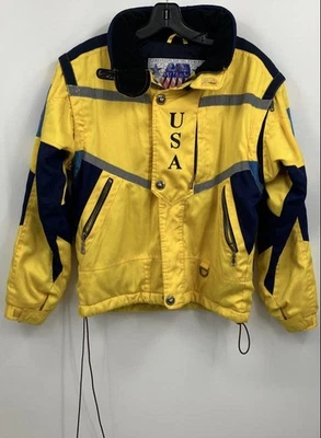 Chaqueta de esquí Spyder para hombre amarillo azul manga larga aislamiento aislante Foto 1 de 4