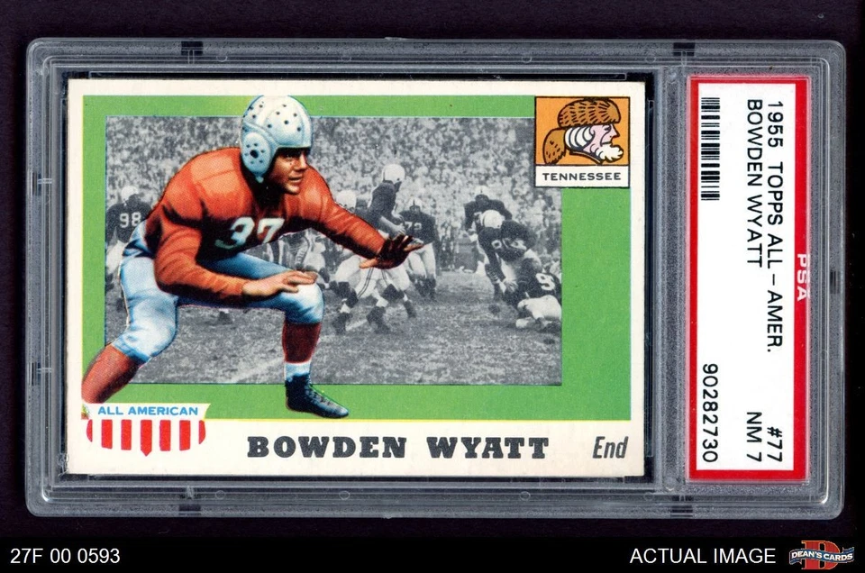 1955 Topps #77 Bowden Wyatt SHORT-PRINT RC Tennessee PSA 7 - NM - Image 1 of 1