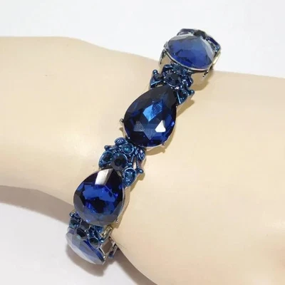 Navy Blue Bracelets Adjustable Cuff Crystal Rhinestone Stretch Bracelets Bangle - Image 1 of 4