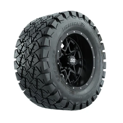 Set of 4 GTW 12" Vortex Matte Blk Golf Cart Wheels on 22X10-12 All-Terrain Tires - Image 1 of 4