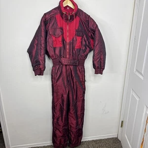 Vintage Park City Woman S 90s Retro Snowsuit One Piece Parka Red Ski Suit - Picture 1 of 10