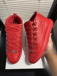 Balenciaga Arena Mens Red Leather Sneakers Size EU 42 US 9 Clean Condition - Picture 1 of 17