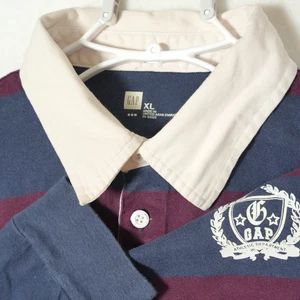 GAP Rugby Polo Shirt XL Men Blue Purple Stripe Long Sleeve Cotton Preppy Classic - Picture 1 of 10