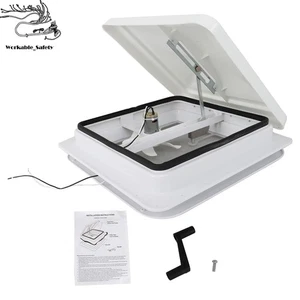 RV Roof Vent Fan Kit White 14" x 14" 12 V 6" Blades For Camper Trailer Universal - Picture 1 of 13