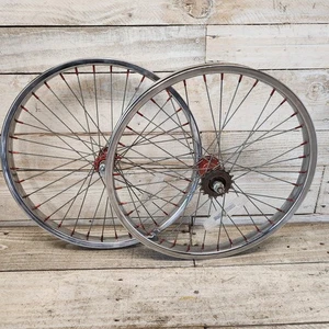 1990s 20” Chrome Steel Wheelset Red Anno Old School BMX 36 Spoke Freewheel 3/8 - Picture 1 of 10