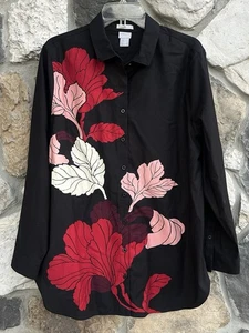 Chicos Button Up Blouse Top Sz 3 (XL) Tunic Length Colorful Floral Classic Fall - Picture 1 of 4