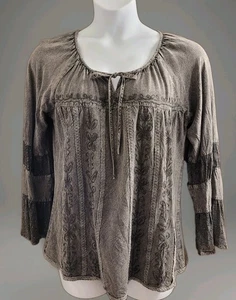 Studio West Apparel Lrg Gray Embroidered Blouse Shirt Boho Whimsygoth Cottage  - Picture 1 of 9
