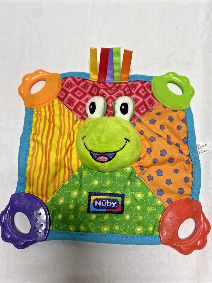 Nuby Teething Blankie Baby Teether Frog Squeaker Toy 0+ Months Crinkle - Image 1 of 4