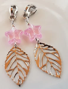 OHRCLIPS  KINDEROHRCLIPS ZIERLICH ROSA STERNE BLÄTTER - Bild 1 von 2