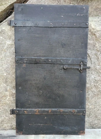 Antique Metal Clad Small Door Strap Hinges Lift Latch Hand Planed Cover