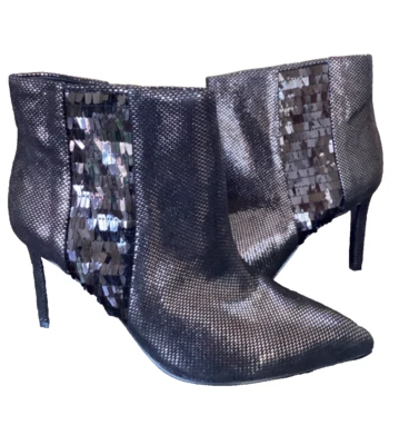 NINE WEST - BOTINES AL TOBILLO EMILEE PELTRE GUNMETAL LENTEJUELAS METÁLICAS - NUEVOS EN CAJA - TALLA 7,5 Foto 1 de 4