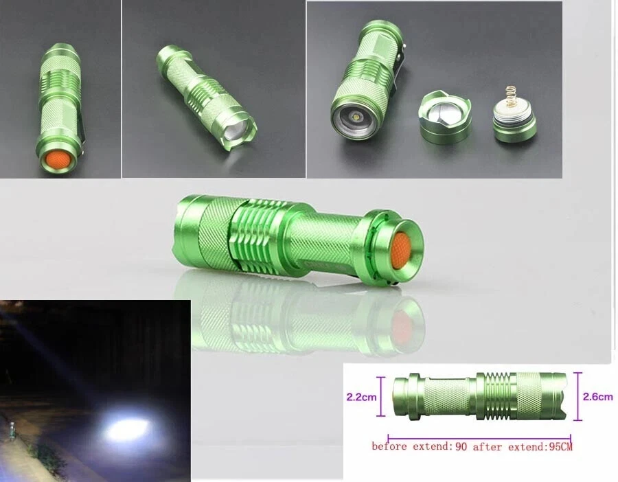 Mini CREE Q5 LED Linterna Antorcha 7W 180LM Lámpara de Luz Zoomable con Clip C5 -Verde - Imagen 1 de 1