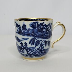 Antique Caughley Blue Willow Pagoda White & Gold Porcelain Demitasse Cup 2.5" H