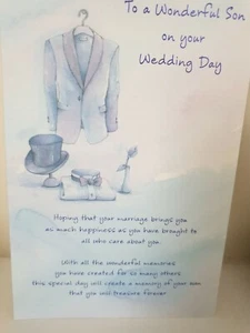 To a wonderful son on your wedding day card 9x6 carte blanche  - Picture 1 of 4