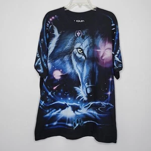 Liquid Blue Mens XL Wolf T-Shirt Galaxy Graphic Tee Colorful Double Sided - Picture 1 of 8