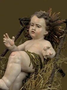 Bambino Gesù Bambinello Napoletano Da Culla 31 Cm Argilla Occhi Vetro - Foto 1 di 17