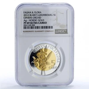 Luxembourg 5 euro Ophrys Orchid Flower Flora PF69 NGC bimetal coin 2012 - Picture 1 of 4