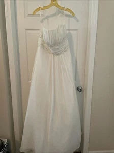 White Chiffon/Lace Beaded/Rhinestone Sweetheart Strapless Wedding Dress Sz 18W - Picture 1 of 5