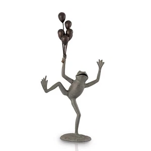 Stylish Gray Aluminum Nature & Whimsy Balloon Seller Frog Garden Sculpture Décor - Picture 1 of 3