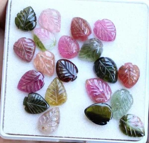 27.20 Ct 20 Pcs Natural Multi Color Brazilian Tourmaline Leaf Carving Gemstone - Picture 1 of 3
