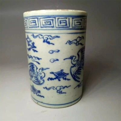 Pincel de porcelana azul branco chinês 11 cm pintado à mão vermelho coroado decoração de vaso - Imagem 1 de 4