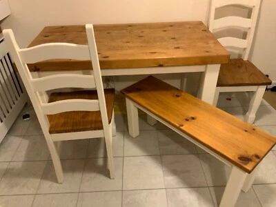 RUSTIC, FARMHOUSE DINING TABLE, 2 CHAIRS AND 2 BENCHES - EXCELLENT CONDITION - Image 1 of 4