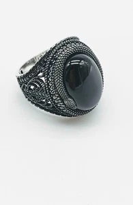 Sterling Silver Unisex Black Onyx Black Spinel Snake Ring - Picture 1 of 13