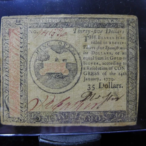 Continental Currency January 14, 1779 $35 Note - F/VF Condition Cover