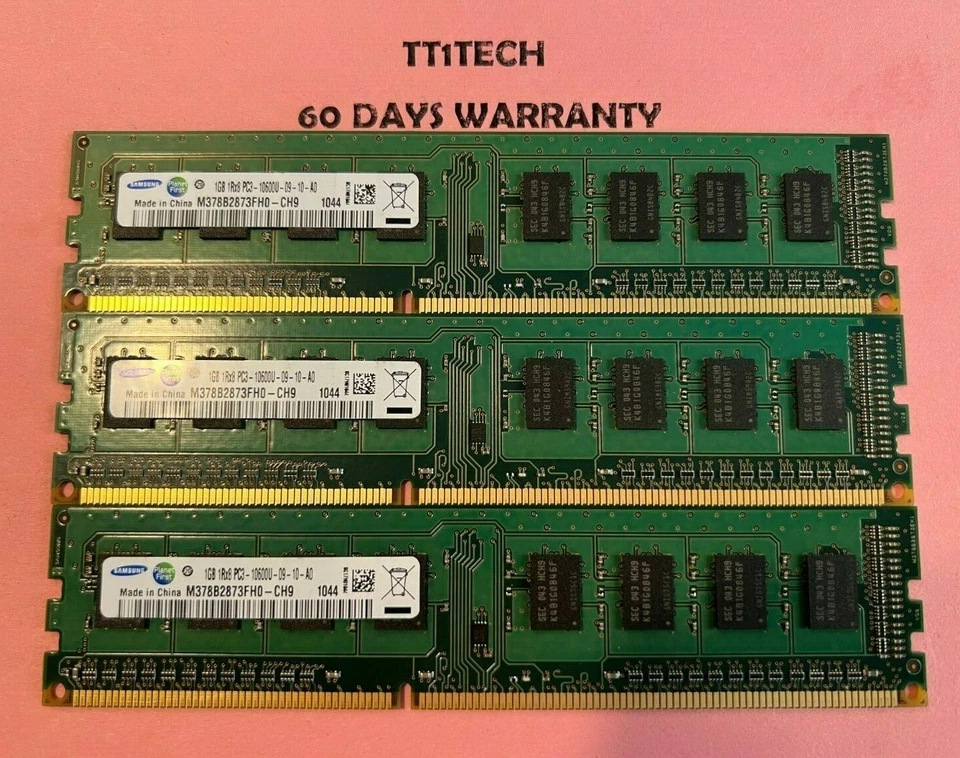 3x1GB Samsung PC3-10600U 1333MHz 1Rx8 DDR3 240P Non-ECC Computer Memory - Image 1 of 1