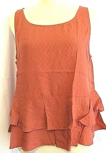 LIVING DOLL BROWN SWISS DOT SLEEVELESS DOUBLE RUFFLE TANK TOP SIZE XL NWT - Picture 1 of 6