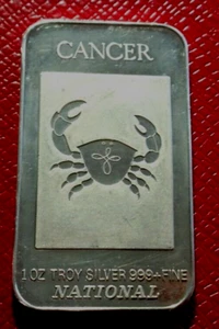 Cáncer - Barra Serie Zodiaco - Casa de la Moneda Nacional EE. UU. 1 Troy oz.999 plata fina - Imagen 1 de 3