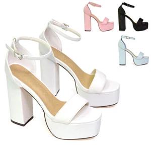 Womens Platform Block High Heel Sandals Ladies Ankle Strap Buckle Party Shoes - Picture 1 of 33