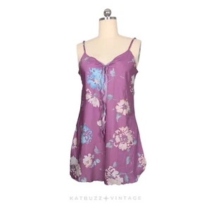 Vintage Miss Elaine Mini Slip Nightgown S Purple Floral Fairy Ruffle Saks 5Th Av - Picture 1 of 9