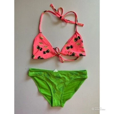 Aerie Bikini Set Size Small Cherry Print Top + Textured Green Bottom NWT/NWOT - Image 1 of 4