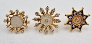 Kohl’s Gold Enamel Rhinestone Snowflake Pins Set of 3 Sparkle Winter Jewelry - Picture 1 of 9