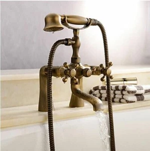 Grifo mezclador de bañera de lujo antiguo de latón ducha de mano con cubierta montada - Imagen 1 de 8