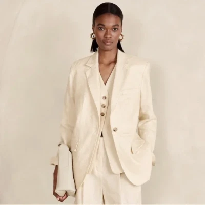 BANANA REPUBLIC Lina Relaxed Linen Blazer Size 6 Butter Yellow NEW #882817 - Image 1 of 3