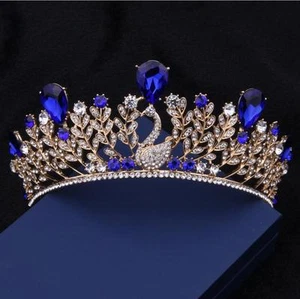 Royal Blue Baroque Peacock Rhinestone Bridal Crown Tiara Bride Hair Accessories - Picture 1 of 4